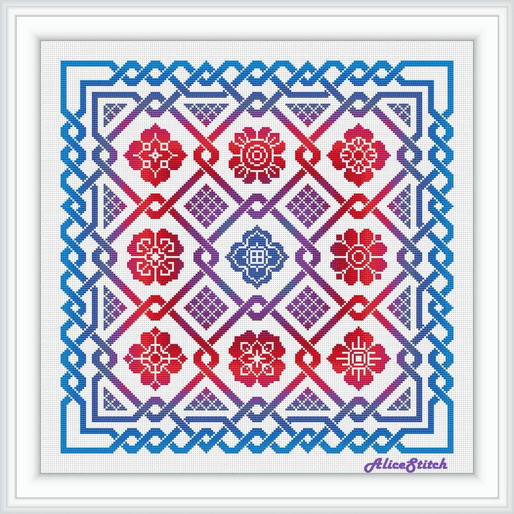 Cross Stitch Pattern Panel Celtic Knot Sampler Flowers Monochrome Ornament Abstract Pillow Counted Crossstitch Patterns 0