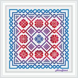 cross stitch pattern panel celtic knot sampler flowers monochrome ornament abstract pillow counted crossstitch patterns