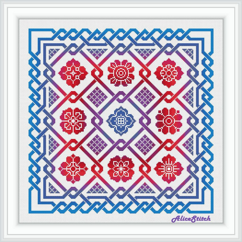 Cross Stitch Pattern Panel Celtic Knot Sampler Flowers Monochrome Ornament Abstract Pillow Counted Crossstitch Patterns 0
