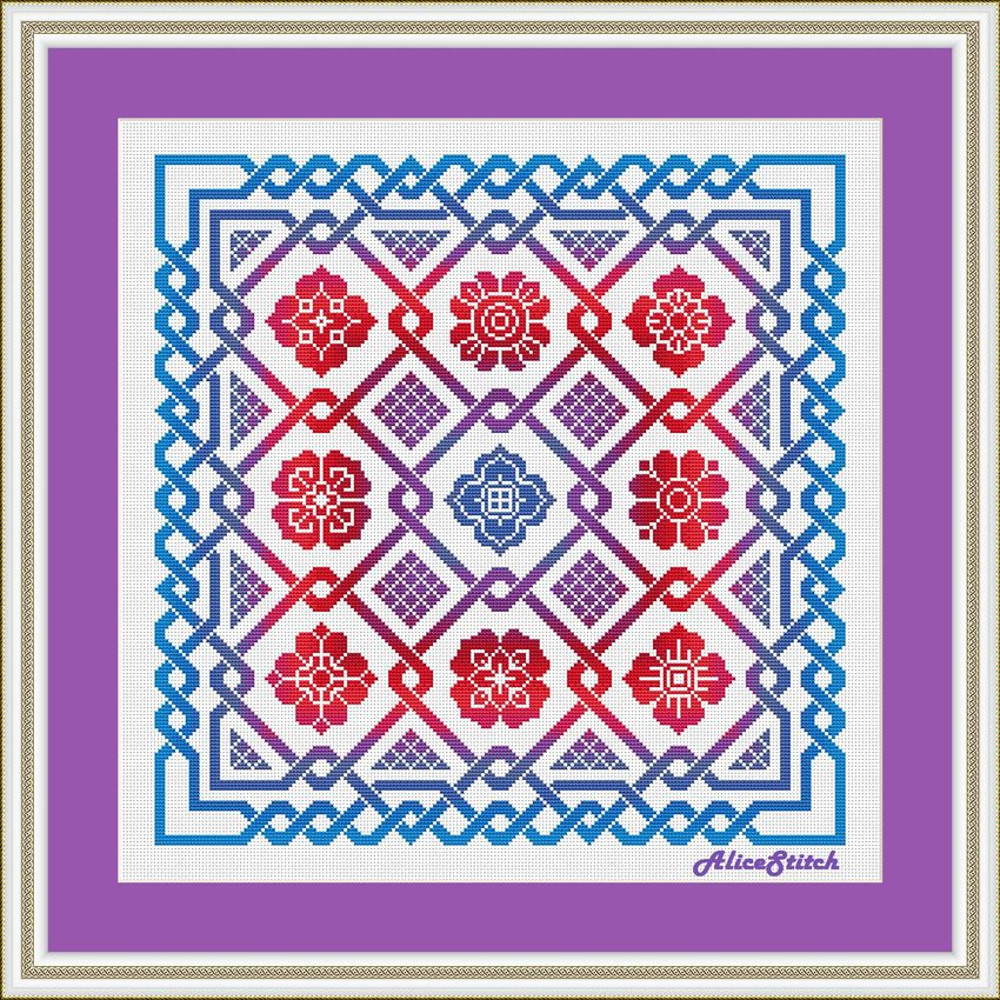Cross Stitch Pattern Panel Celtic Knot Sampler Flowers Monochrome Ornament Abstract Pillow Counted Crossstitch Patterns 5