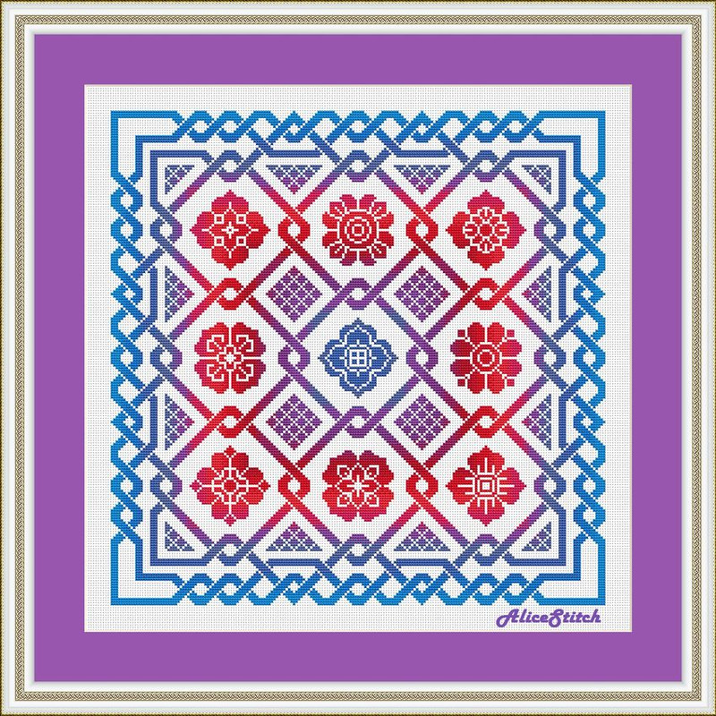 Cross Stitch Pattern Panel Celtic Knot Sampler Flowers Monochrome Ornament Abstract Pillow Counted Crossstitch Patterns 5