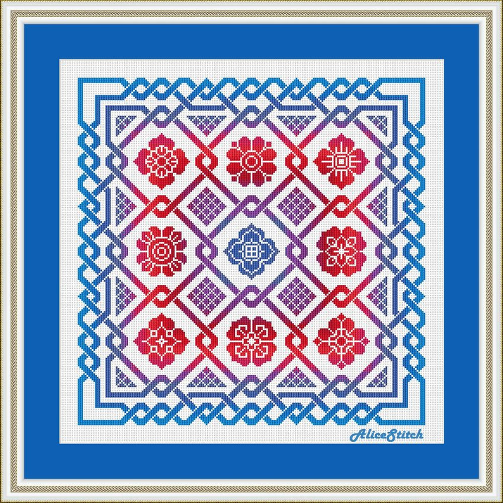 Cross Stitch Pattern Panel Celtic Knot Sampler Flowers Monochrome Ornament Abstract Pillow Counted Crossstitch Patterns 6