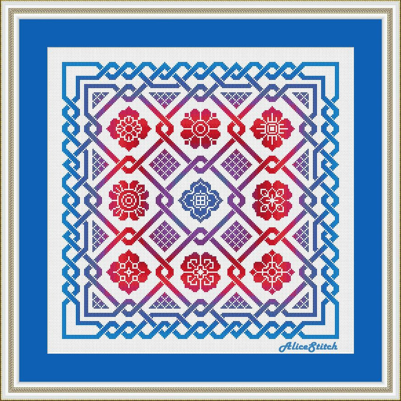 Cross Stitch Pattern Panel Celtic Knot Sampler Flowers Monochrome Ornament Abstract Pillow Counted Crossstitch Patterns 6