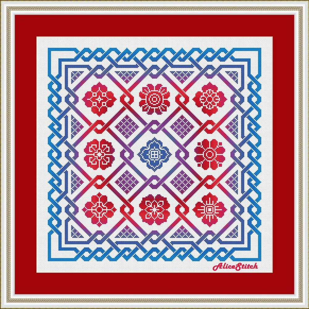 Cross Stitch Pattern Panel Celtic Knot Sampler Flowers Monochrome Ornament Abstract Pillow Counted Crossstitch Patterns 7