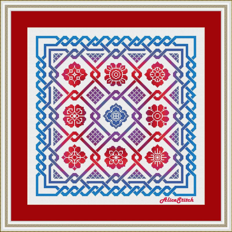 Cross Stitch Pattern Panel Celtic Knot Sampler Flowers Monochrome Ornament Abstract Pillow Counted Crossstitch Patterns 7