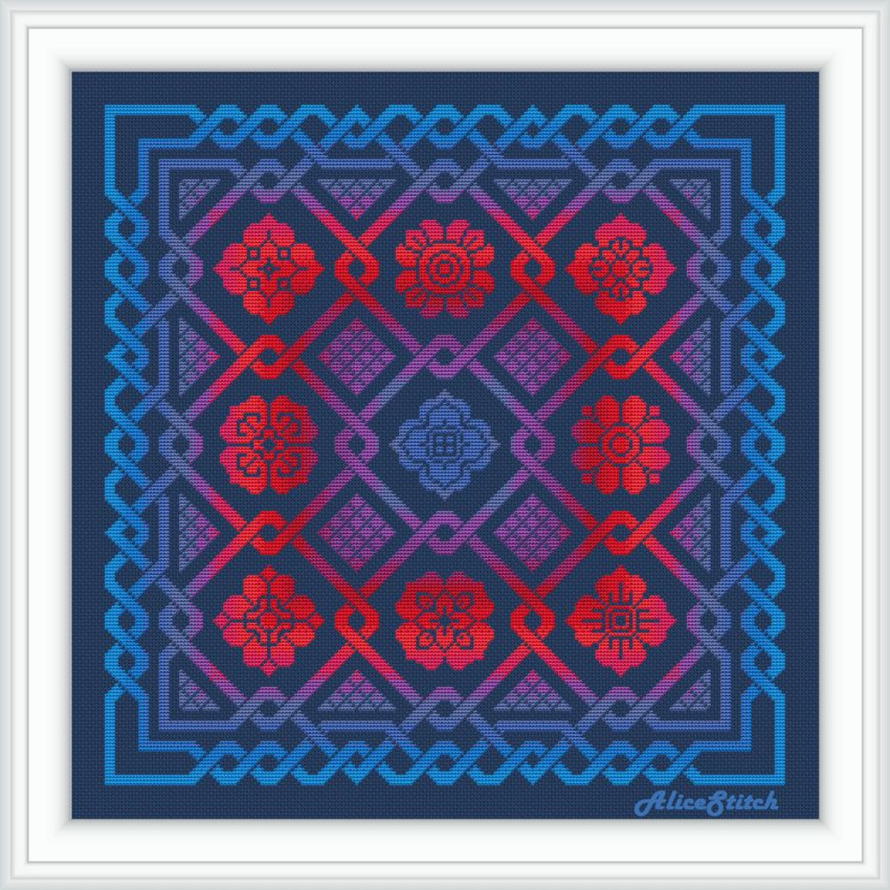 Cross Stitch Pattern Panel Celtic Knot Sampler Flowers Monochrome Ornament Abstract Pillow Counted Crossstitch Patterns 8