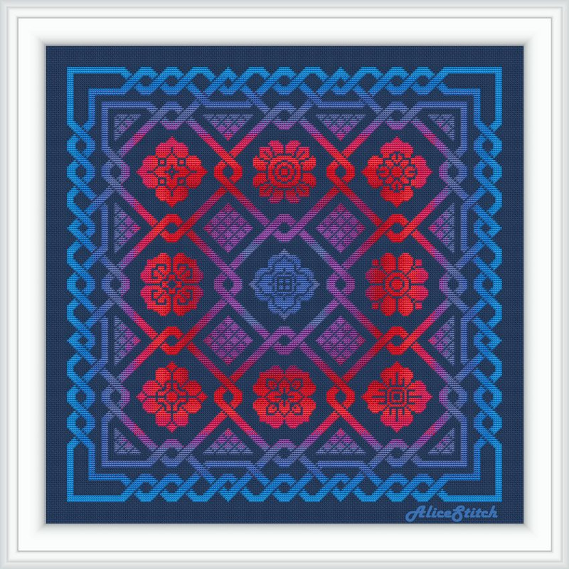 Cross Stitch Pattern Panel Celtic Knot Sampler Flowers Monochrome Ornament Abstract Pillow Counted Crossstitch Patterns 8