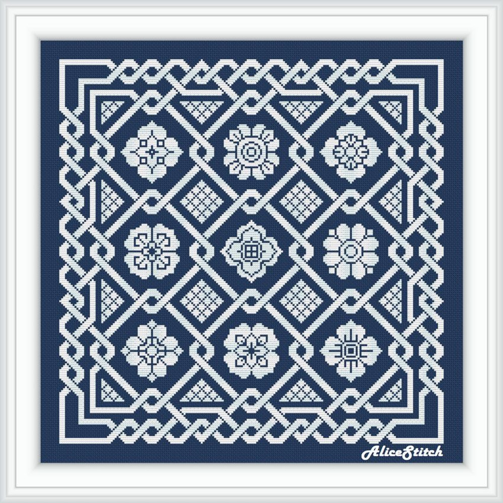 Cross Stitch Pattern Panel Celtic Knot Sampler Flowers Monochrome Ornament Abstract Pillow Counted Crossstitch Patterns 9