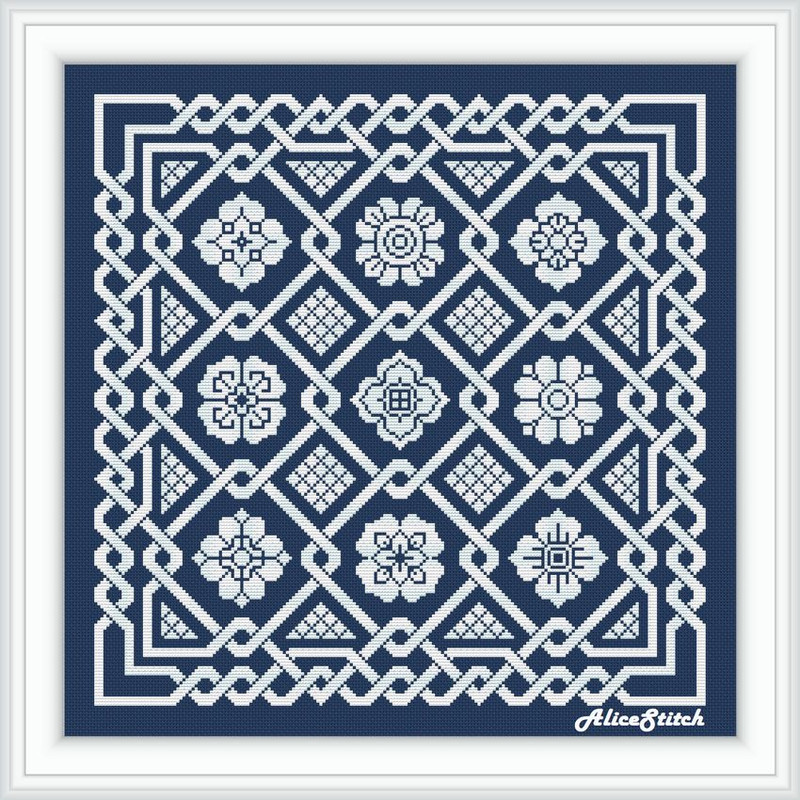 Cross Stitch Pattern Panel Celtic Knot Sampler Flowers Monochrome Ornament Abstract Pillow Counted Crossstitch Patterns 9