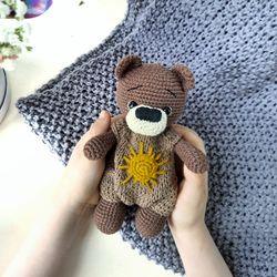 Stuffed teddy bear toy for gift. Handmade bear, Organic baby toys, Plush toys for baby, Crochet animals, bear for kids