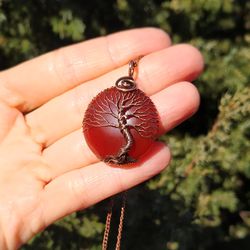Red Carnelian Wire Wrap Tree Of Life Pendant, 10th Wedding Anniversary Gift for Wife, 10 Year Anniversary Gift for Her