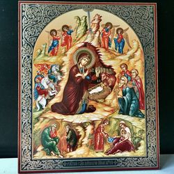 The Nativity of Christ Icon, Christian icon, lithography print : Size: 8,5" x 7"