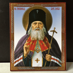 St Luke the Surgeon, bishop | Lithography icon print on Wood | Size: 5" x 4,5"