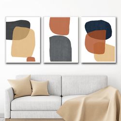 3 piece wall art, terracotta art, downloadable prints, large triptych, set of 3 posters, abstract print, abstract shapes