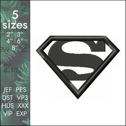 superman logo embroidery design, male masculine superhero designs, 5 sizes
