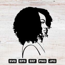 afro woman svg cutting files, curly hair digital clip art, black woman svg, files for cricut and silhouette.