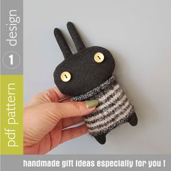 Black rabbit in sweater, bunny sewing pattern PDF, sweater knitted pattern, digital tutorial, stuffed animal diy
