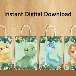 dino favor bags for baby shower, dino birthday, dino party supplies, favor bags for birthday, dino birthday printable