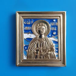 St Pantaleon the Healer | brass icon colorful enamel | copy of an ancien icon 19 c. | Orthodox store