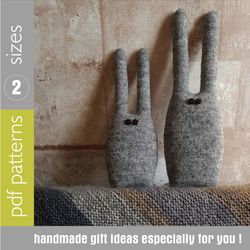 Stuffed rabbits set of 2 sewing patterns PDF, rag dolls tutorials in English, Stuffed animals sewing diy