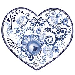 Vintage decorative floral ornament in a shape of a heart in blue