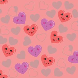 Cute cartoon hearts with faces pink pattern