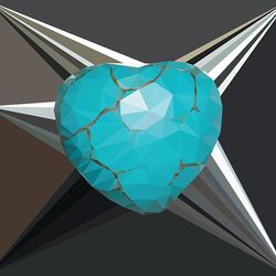 Low poly heart of turquoise color with cracks