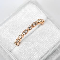14K Rose Gold Plated Silver Wedding Band, Rose Gold Vermeil Ring- Stackable Matching Ring, Anniversary Gift For Her