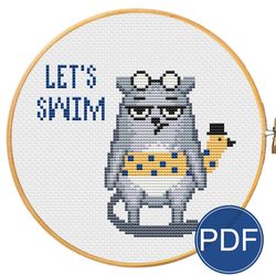 let's swim. grumpy cat for cross stitch pattern