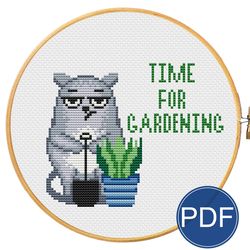 time for gardening. grumpy cat for cross stitch pattern