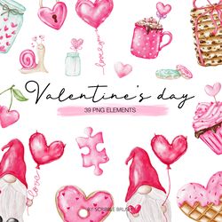 Watercolor Valentines Day Clipart PNG Bundle