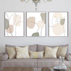 abstract minimal printable wall art set of 3 prints neutral poster large art home decor abstract shapes modern pictures