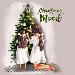 Christmas mom and daughter illustration