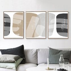 Abstract Shapes Living Room Art Printable Wall Art Set of 3 Prints Simple Poster Modern Pictures Large Print Brown Decor