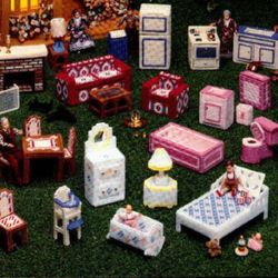 dollhouse furniture - pdf vintage plastic canvas pattern - digital instant download