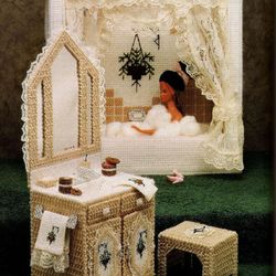 fashion dolls bathroom - pdf vintage plastic canvas pattern - digital instant download