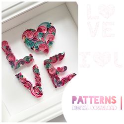Patterns - Quilling phrase I Love You  - Digital pattern for Quilling - DIY - Template