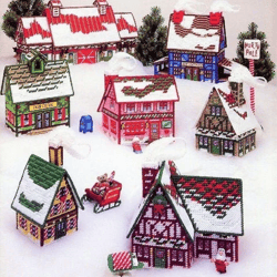 Mansfield Santa Village - PDF Vintage Plastic Canvas Pattern - Digital Instant Download