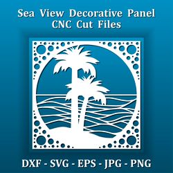 Sea View Nautical Panel. Laser Cnc Cut Files. Palm beach, ocean waves. Square tile panel for wall art home decor