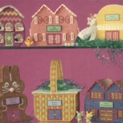 Easter Egg Village - PDF Vintage Plastic Canvas Pattern - Digital Instant Download