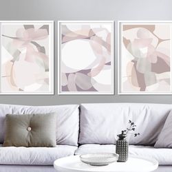 Abstract Pink Art Set Of 3 Large Artwork Pastel Wall Art Digital Download Triptych Poster Abstract Shapes 3 Piece Prints
