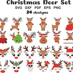 Christmas Reindeer Faces Bundle, Cute Reindeer Face, Christmas Reindeer Clipart, Christmas Sublimation Design, Deer SVG
