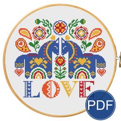 Cross stitch PDF pattern Bright Love. Dala horse