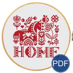 Folk style Cross stitch PDF pattern Home. Dala horse