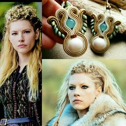 Scandinavian style earrings Lagerta, Vikings Earrings, with Swarovski pearls, blue-green color, for women.
