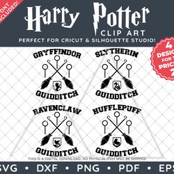 Harry Potter Clip Art Design SVG DXF PNG PDF - Hogwarts House Quidditch Designs & FREE Font!