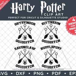 harry potter clip art design svg dxf png pdf - hogwarts house quidditch designs & free font!
