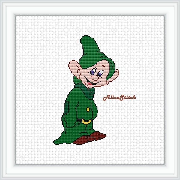 Cross stitch pattern Snow White 7 Dwarfs Gnome Dopey Dwarf | Inspire Uplift