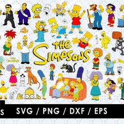 the simpsons svg files, the simpsons png images, simpsons clipart bundle, svg cut files for cricut and silhouette
