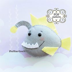 Felt angler fish pattern, Felt toy pattern, Felt sea animals pattern, PDF felt pattern, Felt sewing pattern